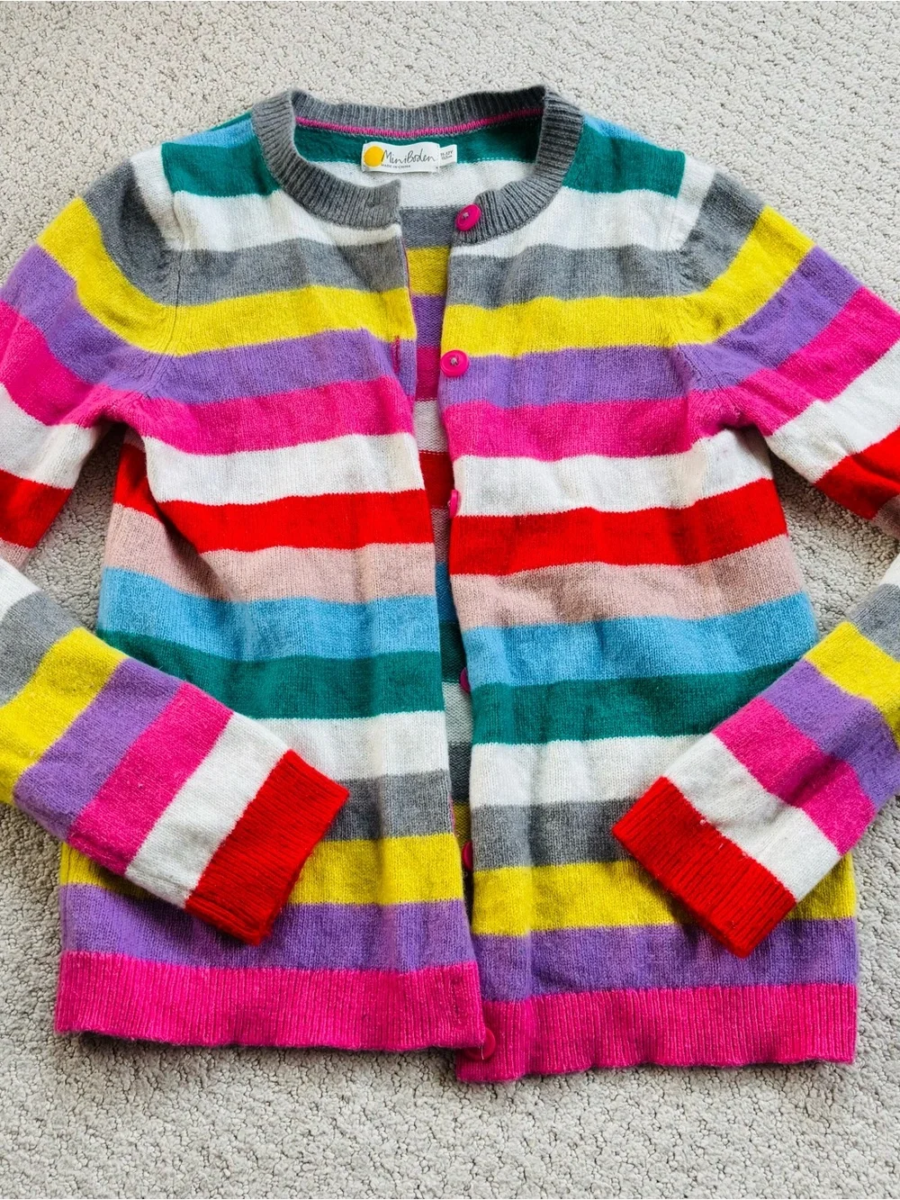 Mini Boden Girls' rainbow Striped wool blend cardigan sweater